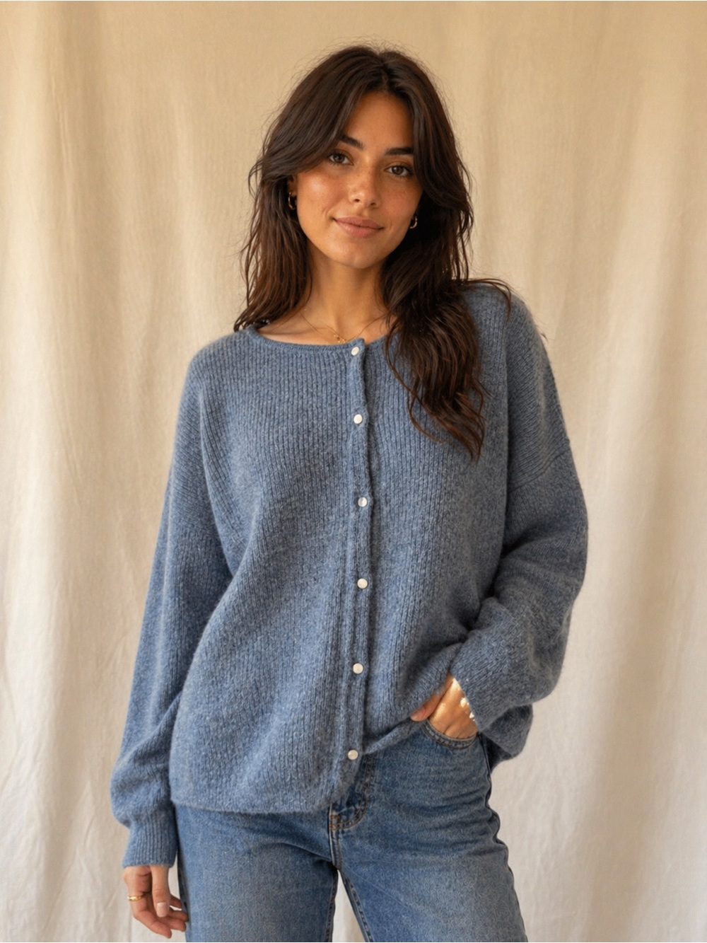 NWOT Sézane “Gaspard” Cardigan – Blue Mohair Blend | Size L | Made in Italy